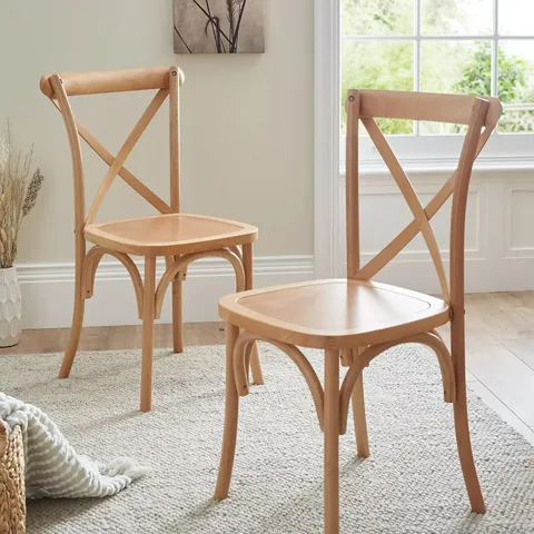 BOBBIN BISTRO CHAIRS PAIR - OAK - COLLECTION ONLY 