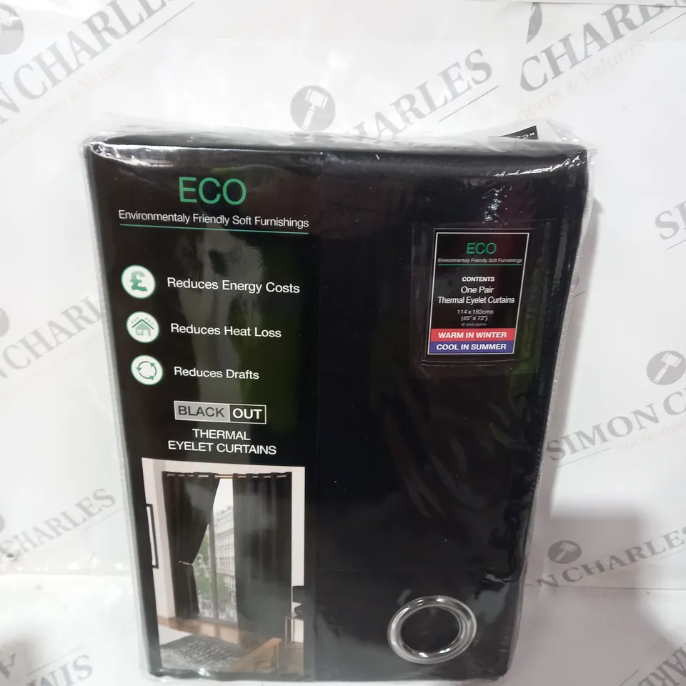 ECO ONE PAIR OF THERMAL EYELET CURTAINS - 114 CM X 183CM