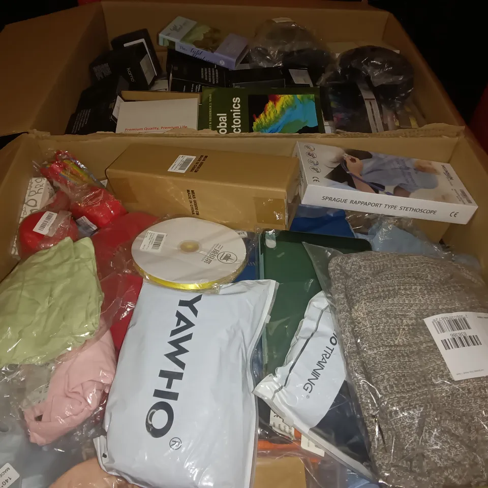 PALLET OF ASSORTED ITEMS TO INCLUDE SPRAGUE STETHOSCOPE, BAGGED CLOTHING AND SUBLIMATION INK