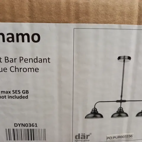 BOXED DAR DYNAMO 3 LIGHT BAR PENDANT ANTIQUE CHROME