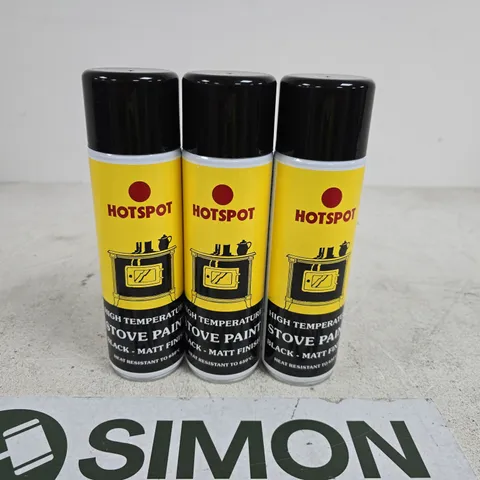 SET OF 3 HOTSPOT HIGH TEMPERATURE STOVE PAINT BLACK MATT FINISH 450ML