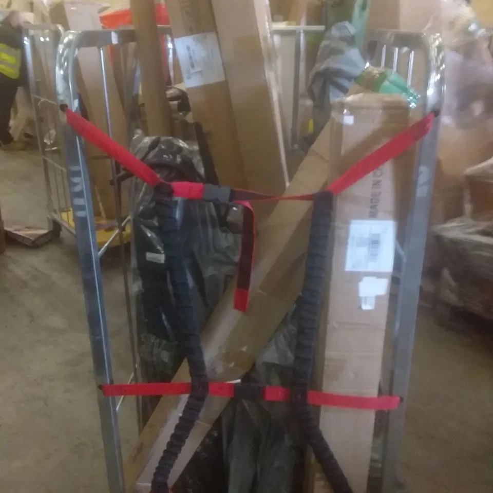 PALLET OF ASSORTED ITEMS INCLUDING POP UP GAZEBO, LED FLOOR LAMP, WALL MOUNTED IRONING BOARD, CLOTHES RACK