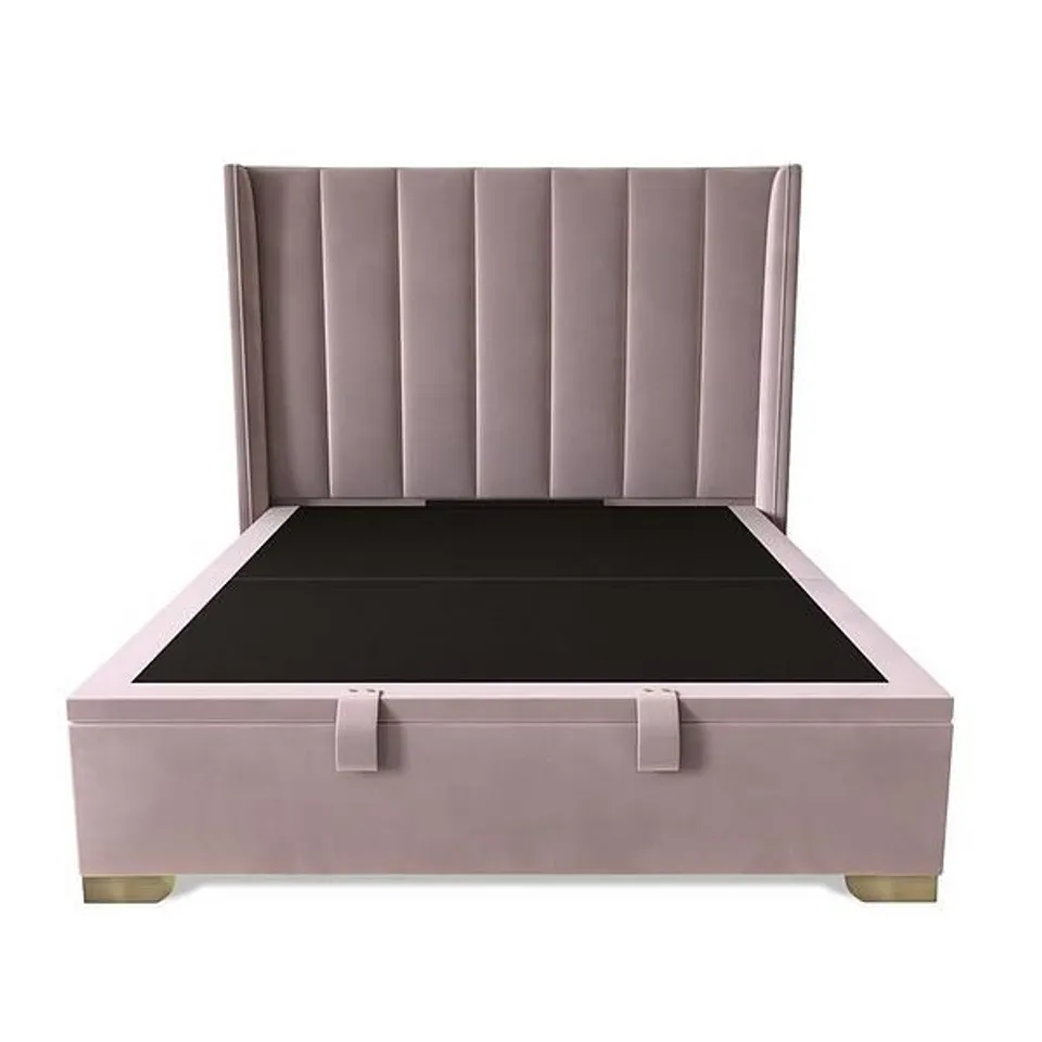 BOXED DAKOTA KING SIZE VELVET END LIFT UP STORAGE OTTOMAN BED - ANTIQUE ROSE (5 BOXES)