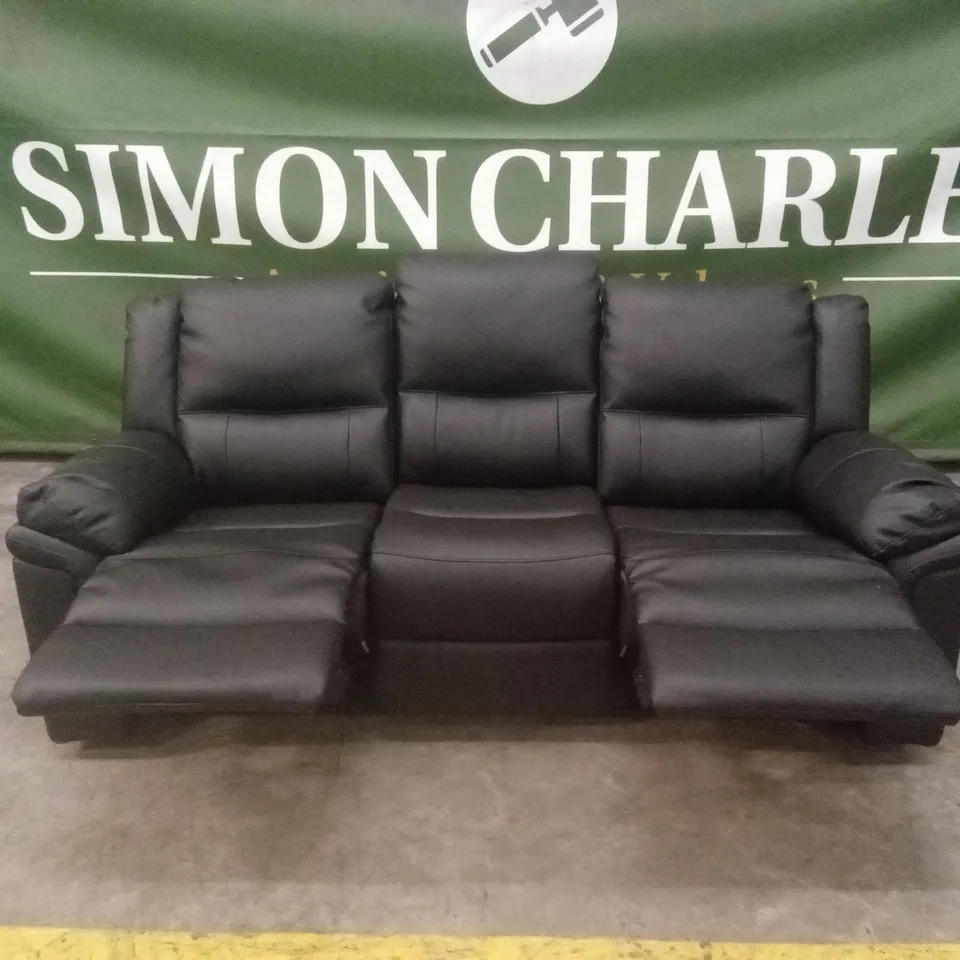 ALBION LUXURY FAUX LEATHER 3 SEATER HIGH BACK MANUAL RECLINER SOFA - BLACK RRP £749
