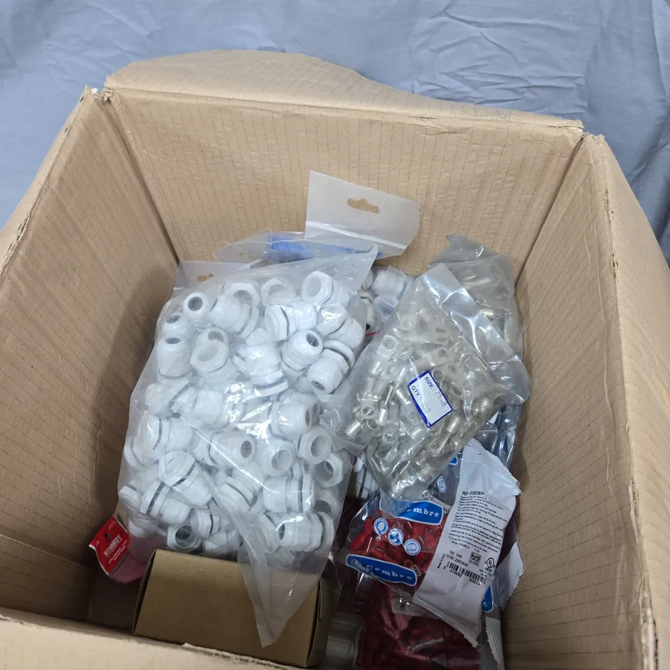ELECTRICAL CONNECTORS & CABLE FITTINGS ASSORTMENT – CEMBRE BRAND BOX OF ASSORTED ITEMS 6 APPROXIMATELY.