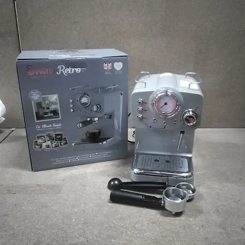 BOXED SWAN RETRO ESPRESSO PLASTIC COFFEE MACHINE WITH MILK FROTHER