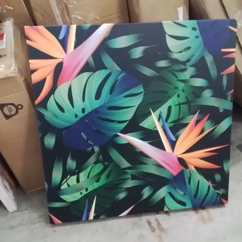 BOXED TROPICAL FLOWERS/JUNGLE LEAVES CANVAS ART