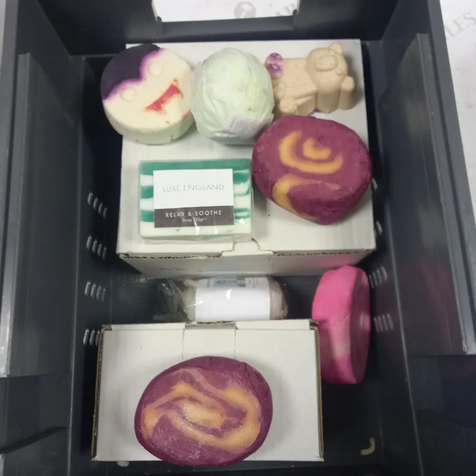 BOX TO CONTAIN 10 ASSORTED LUSH SOAPS AND OTHER SIMILAR BATHROOM PRODUCTS