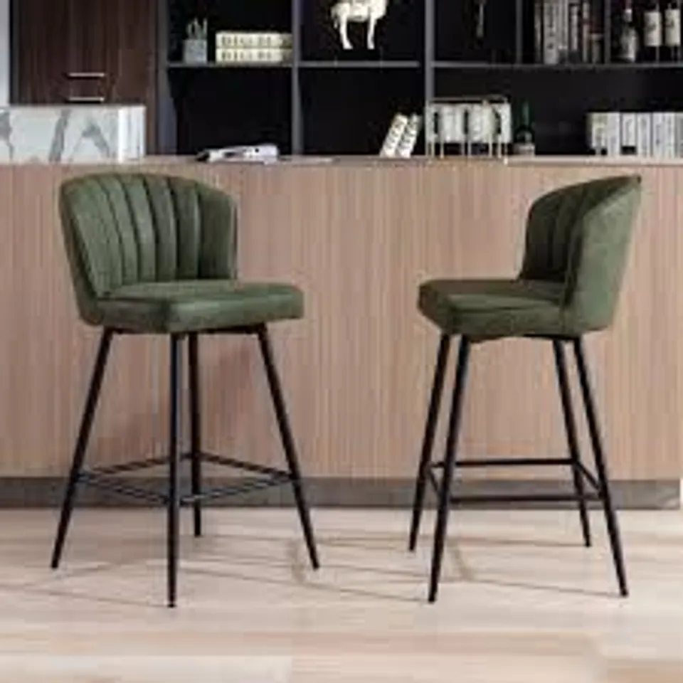 BOXED YA-HOME SET OF 2 PU LEATHER MODERN BAR STOOLS WITH QUILTED BACKREST, GREEN