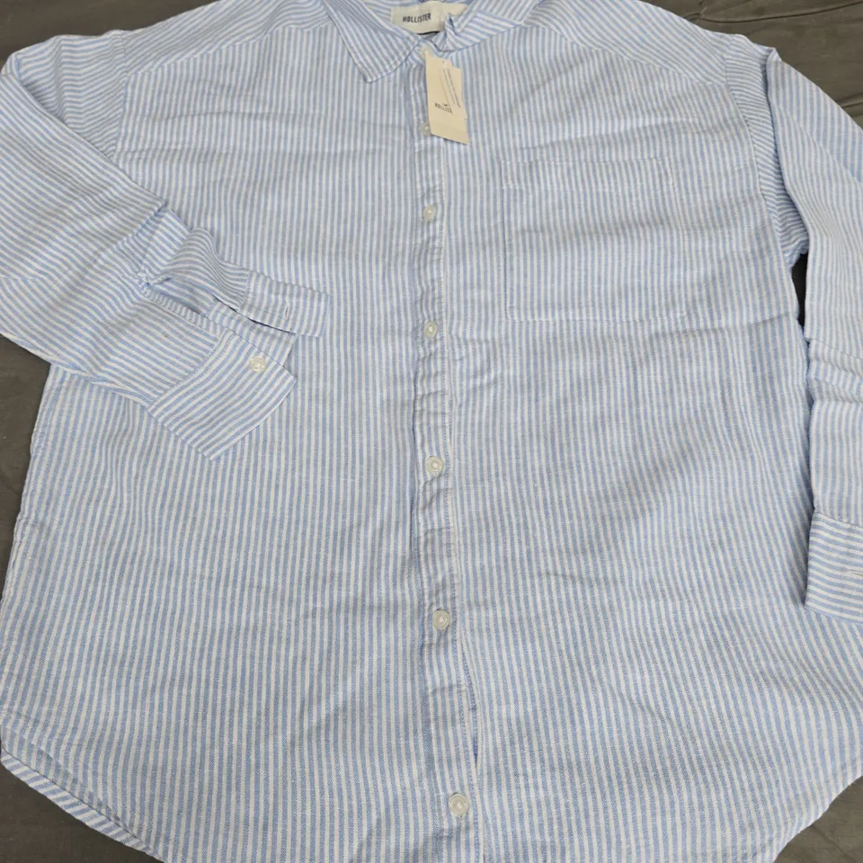 HOLLISTER BLUE/WHITE STRIPE LONG SLEEVE SHIRT - MEDIUM