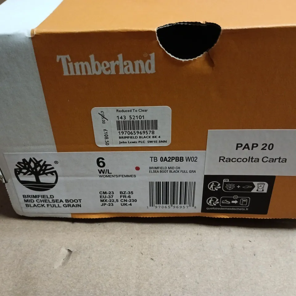 TIMBERLAND BRIMFIELD MID CHELSEA BOOT - BLACK, WOMEN'S UK4 FULL-GRAIN LEATHER