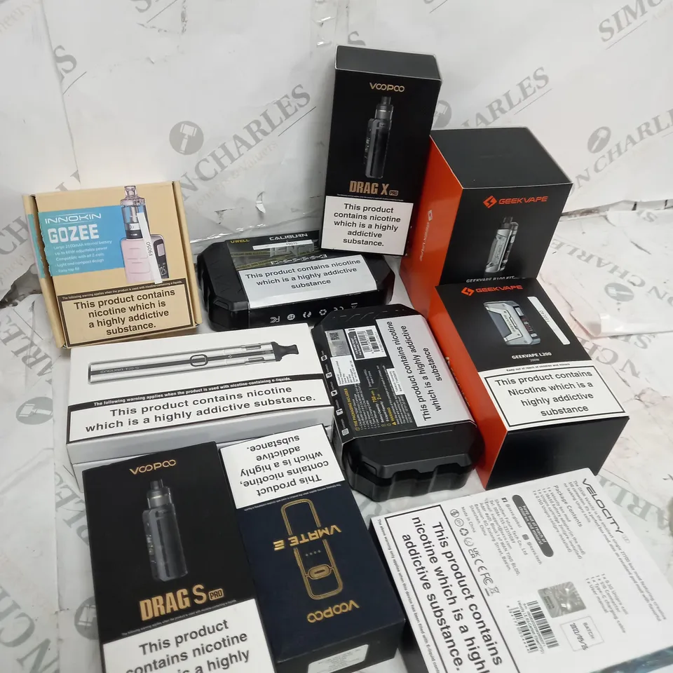 BOX OF APPROXIMATELY 10 ASSORTED E-CIG PRODUCTS TO INCLUDE ASPIRE, OXVA, VAPORESSO ETC