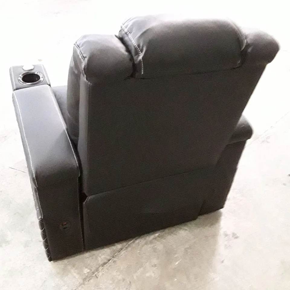 QUALITY DESIGNER ELECTRIC RECLINER ARMCHAIR WITH CUPHOLDERS - BLACK LEATHER