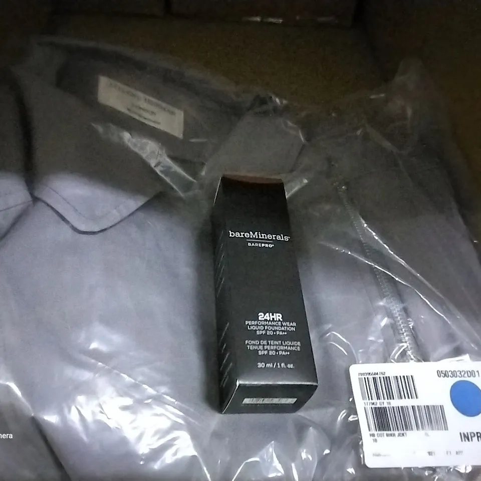 B9X OF APPROXIMATELY 10 ASSORTED CLOTHING ITEMS TO INCLUDE A HELENE BERMAN GREY COTTON BIKER JACKET AND A 2HR PERFORMANCE WEAR LIQUID FOUNDATION 