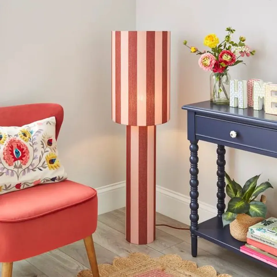BOXED BEATRICE STRIPED FLOOR LAMP - ORANGE UMBER (1 BOX)