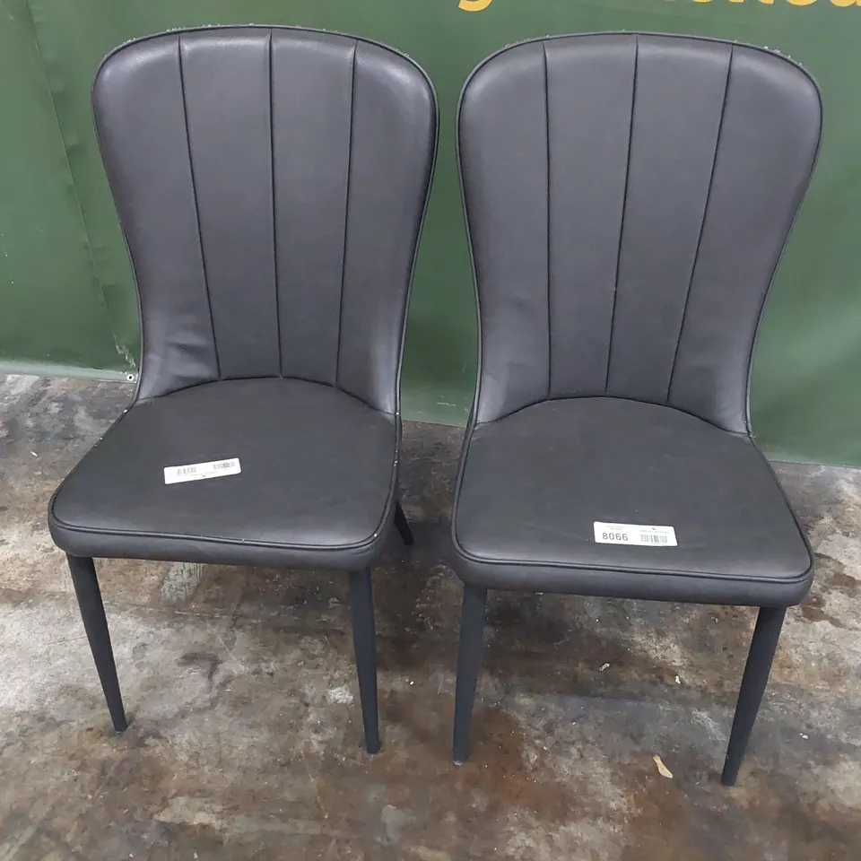 PAIR OF DESIGNER UPHOLSTERED DINING CHAIRS CHARCOAL PU