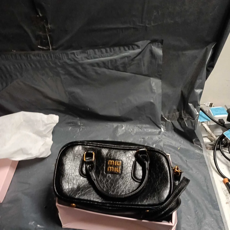 MIU MIU BLACK LEATHER SHOULDER BAG – SMALL SATCHEL, GOLD HARDWARE, BOXED