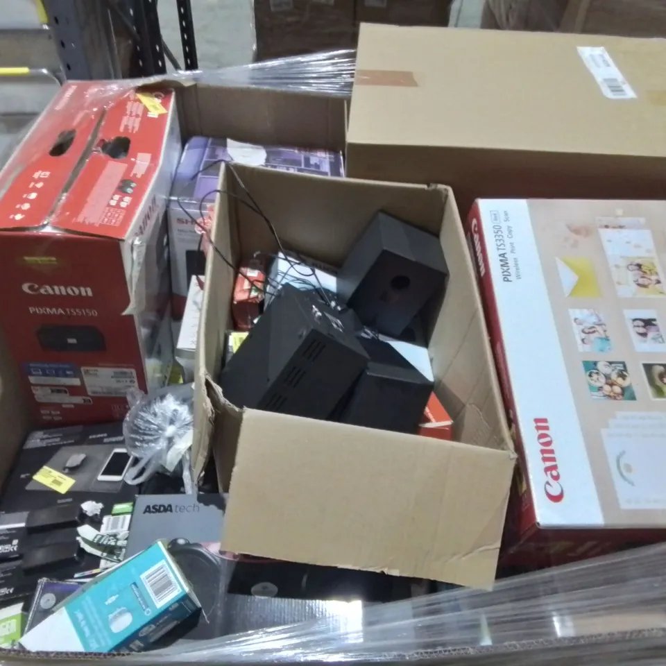 PALLET OF ASSORTED TECH ITEMS TO INCLUDE CANON PRINTER, JVC HEADPHONES AND TP-LINK STARTER KIT