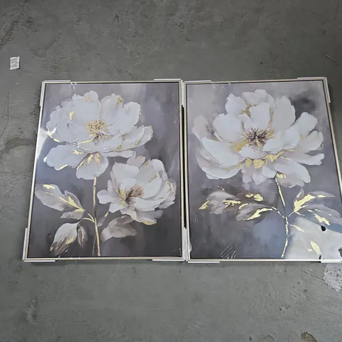 SET OF 2 PRINTED WHITE FLOWER CAPPED CANVAS' WITH GOLD FOIL (40X50CM)