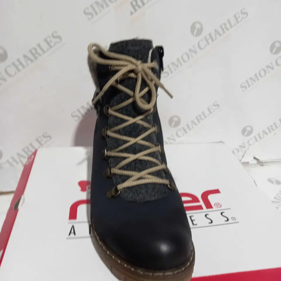 RIEKER MULTI-COLOURED CUFFED HIKING BOOTS IN BLUE - UK SIZE 6.5