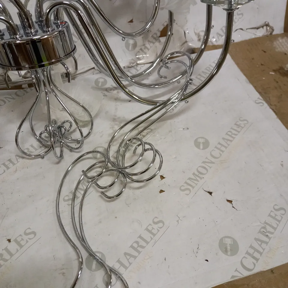 SILVER CHANDELIER WITH GLASS ACCENTS & GLASS BALL 