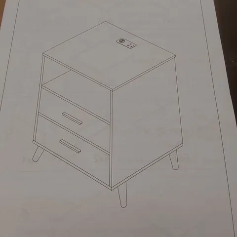 BOXED WOODEN BEDSIDE TABLE WITH CHARGING STATION - WHITE