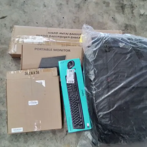 PALLET TO CONTAIN AN ASSORTMENT OF HOUSEHOLD ITEMS TO INCLUDE CAR SEAT COVERS, WIRELESS MOUSE AND KEYBOARD, WALL CLOCKS AND PORTABLE MONITOR ECT