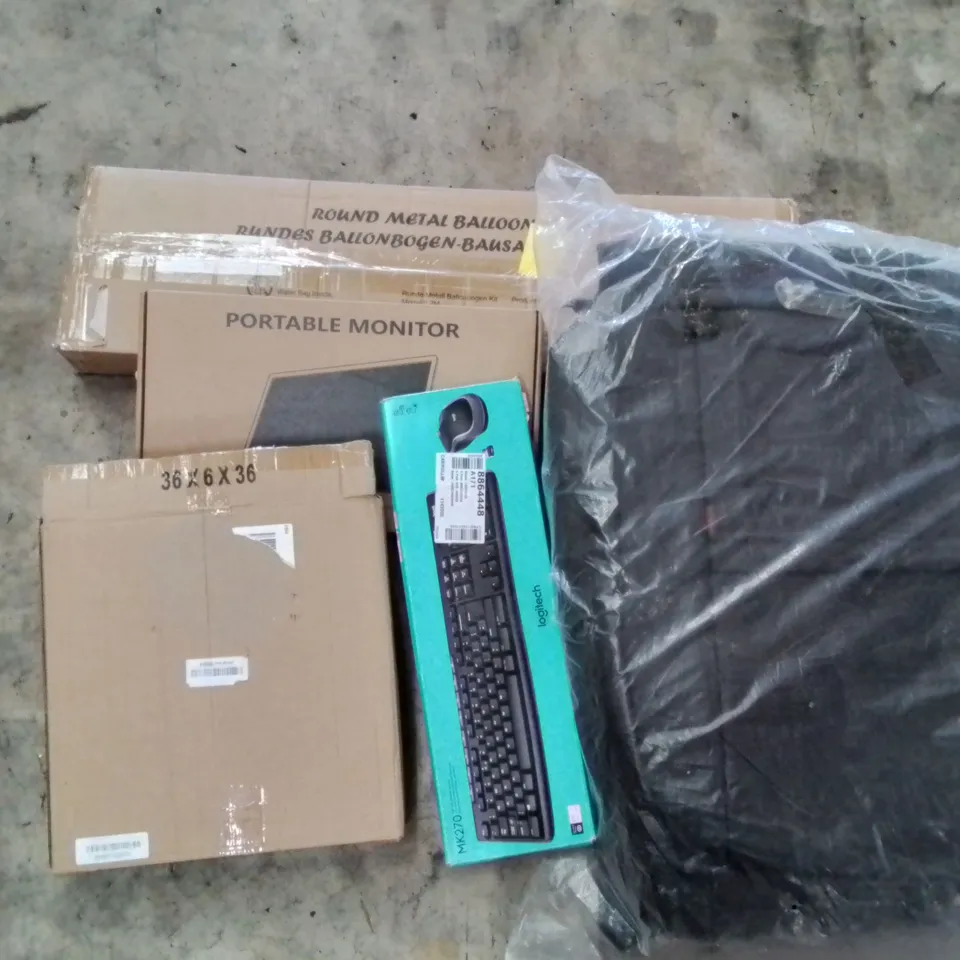 PALLET TO CONTAIN AN ASSORTMENT OF HOUSEHOLD ITEMS TO INCLUDE CAR SEAT COVERS, WIRELESS MOUSE AND KEYBOARD, WALL CLOCKS AND PORTABLE MONITOR ECT
