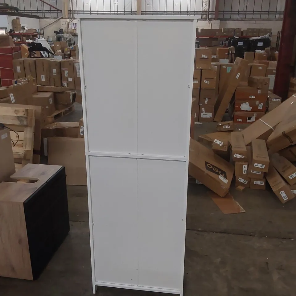 DESIGNER TALL WHITE FREESTANDING STORAGE CABINET WITH 4 DOORS AND 2 DRAWERS