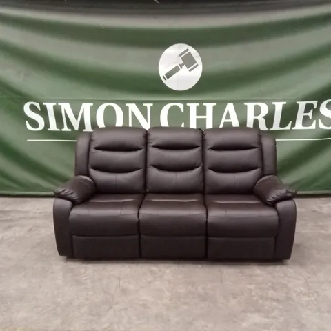 ROTHBURY LUXURY FAUX LEATHER HIGH BACK 3 SEATER MANUAL RECLINER SOFA - CHOCOLATE