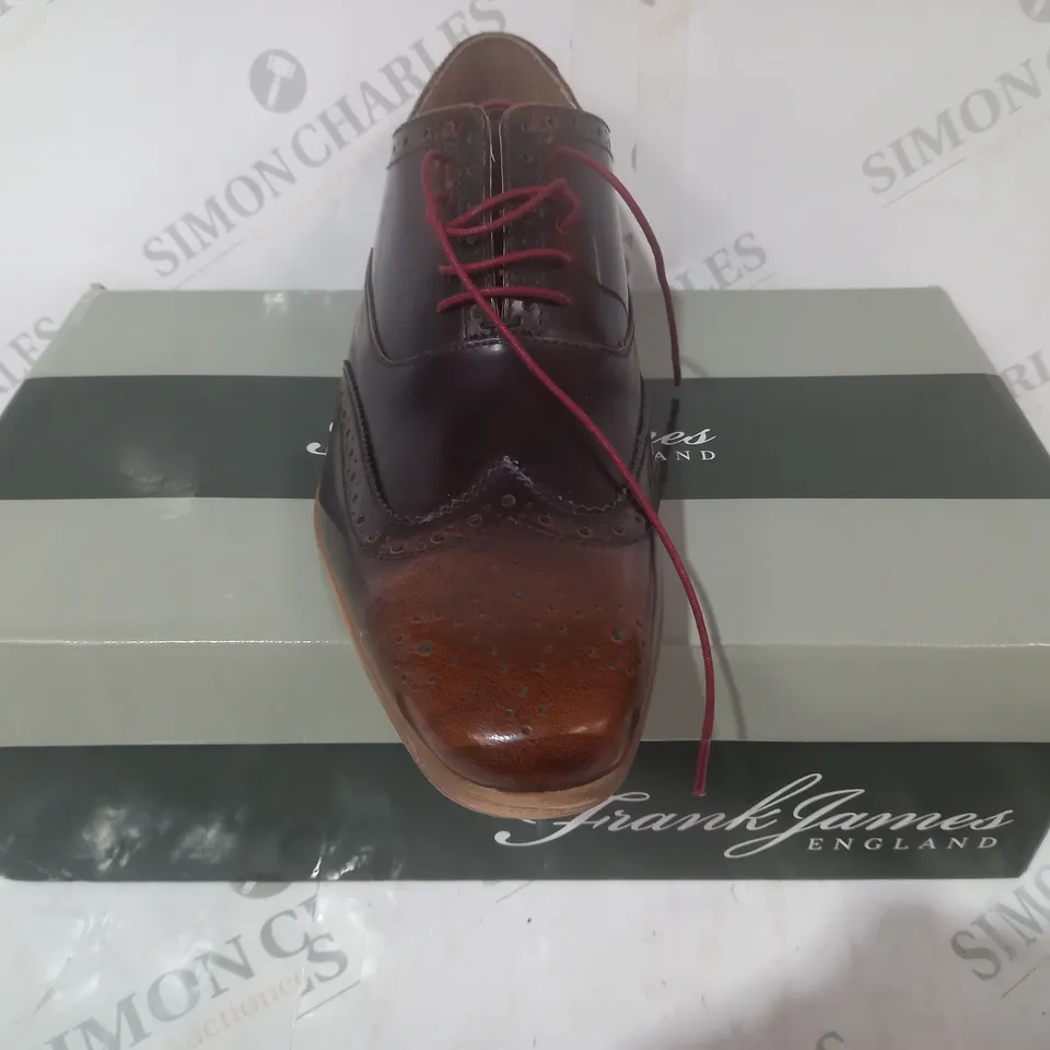 BOXED PAIR OF FRANK JAMES NORBURY LACE UP SHOES IN BROWN UK SIZE 8