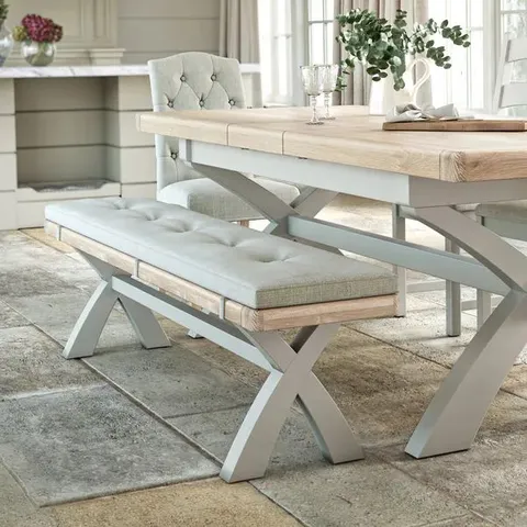 BOXED SALCOMBE CROSS LEG DINING BENCH, OAK - STONE (1 BOX)