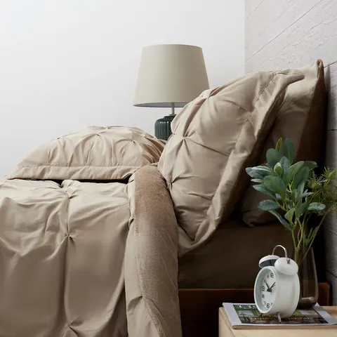 COZEE HOME PINTUCK VELVETSOFT DOUBLE DUVET SET BEIGE 