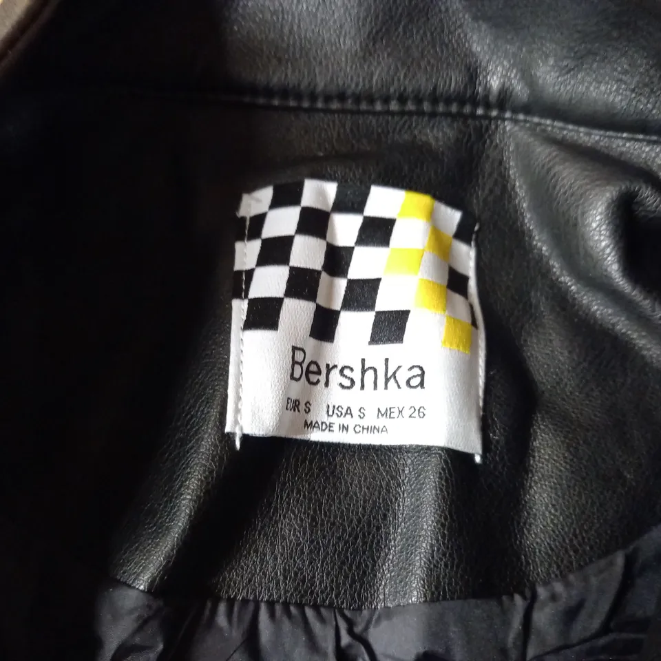 BERSHKA FAUX LEATHER JACKET - BLACK/RED/WHITE SIZE EU S