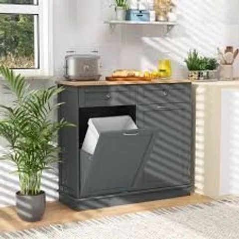 BOXED COSTWAY KITCHEN TILT OUT TRASH CABINET WITH 40 L HIDDEN GARBAGE HOLDER-GREY