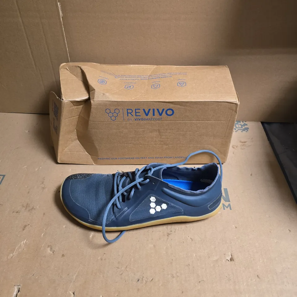 REVIVO BY VIVOBAREFOOT ATHLETIC SHOES – BLUE MESH UPPER, YELLOW GUM SOLE - SIZE EUR 43 