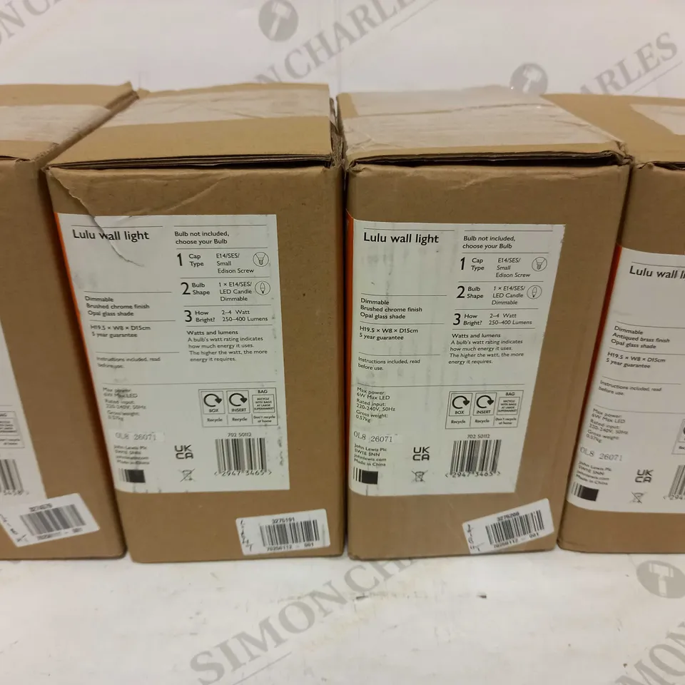 LOT OF 4 JOHN LEWIS LULU WALL LIGHTS 