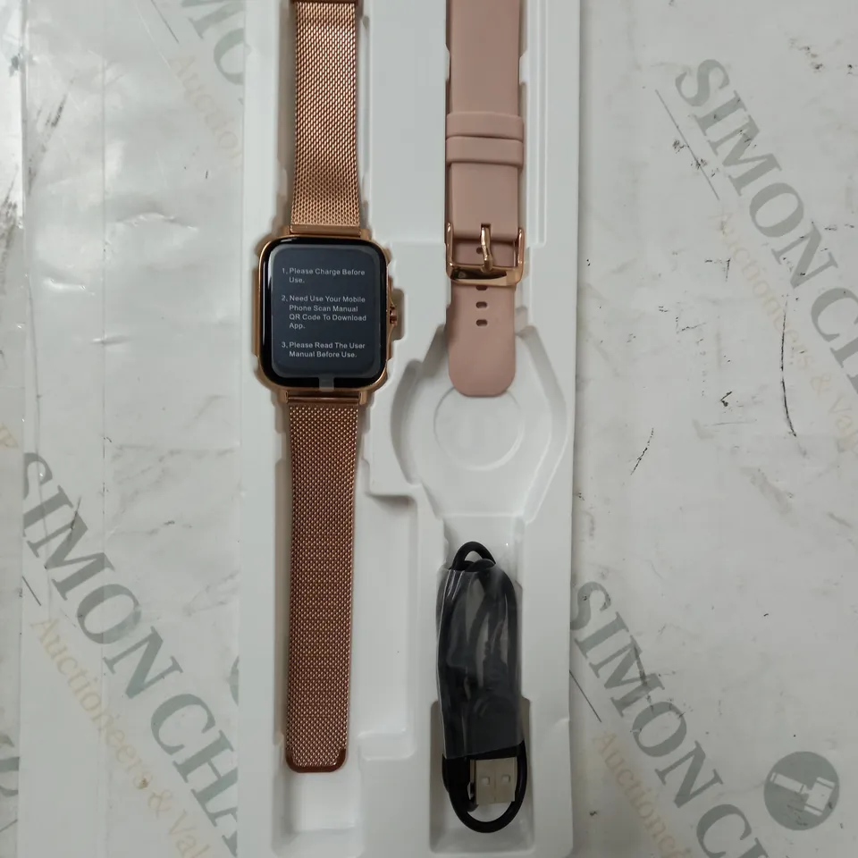boxed smart watch - 2 straps pink/rose gold 