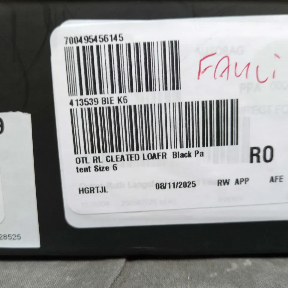 RUTH LANGSFORD FASHION BLACK PATENT CLEATED LOAFER – UK 6