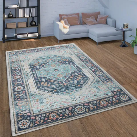 BRAND NEW BAGGED PACO HOME 274 TORRES RUG IN BLUE - 120 x 170cm