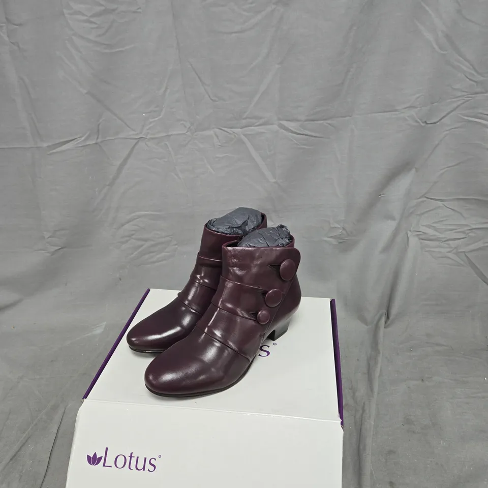 LOTUS PRANCER ULB081 PURPLE LEATHER ANKLE BOOTS – WOMEN'S, UK SIZE 5, BOXED
