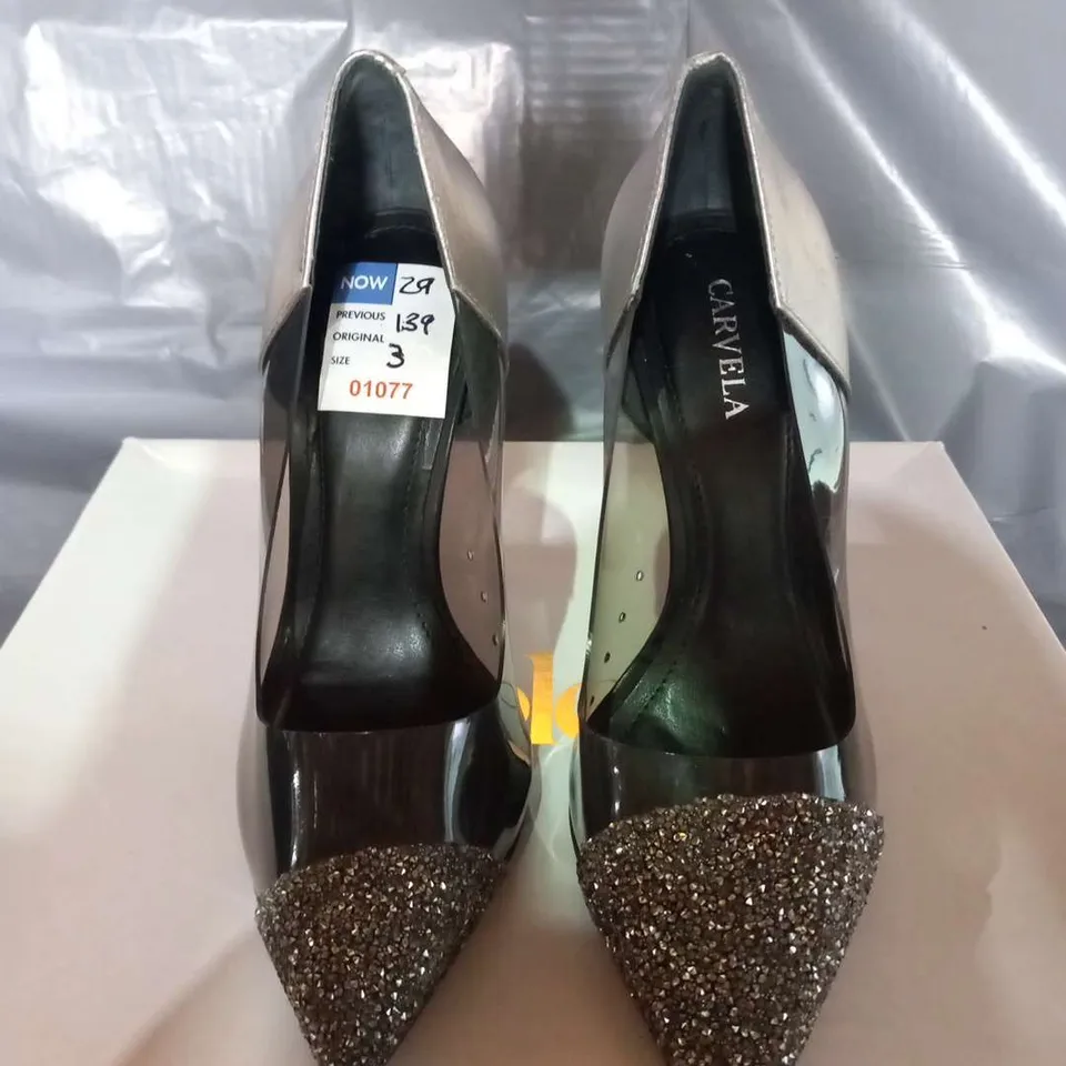 CARVELA SILVER HEELS SIZE 3