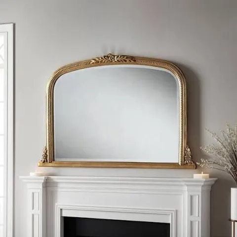 BOXED YEARN GOLD BEADED OVERMANTLE BEVELLED MIRROR 66 X 101CM