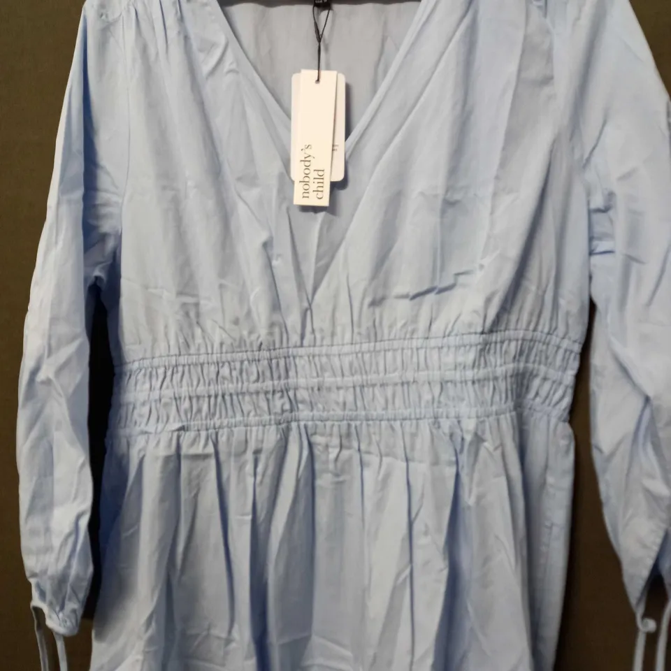 NOBODYS CHILD CASSIE MIDI DRESS PLAIN IN WOVEN BLUE - SIZE 14