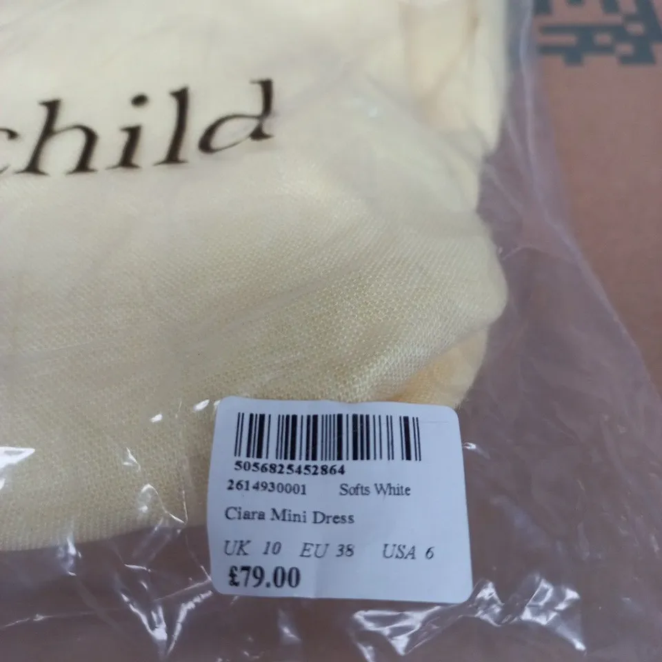 NOBODY'S CHILD CIARA MINI DRESS – SOFT WHITE, UK 10 (EU 38) USA 6