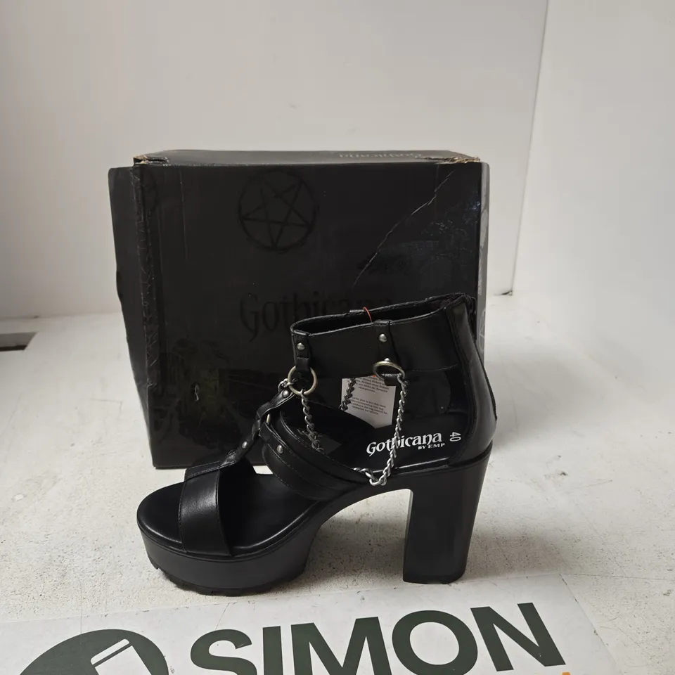 GOTHICANA BY EMP WOMEN'S BLACK PLATFORM SANDALS – CHAIN DETAIL - UK 6