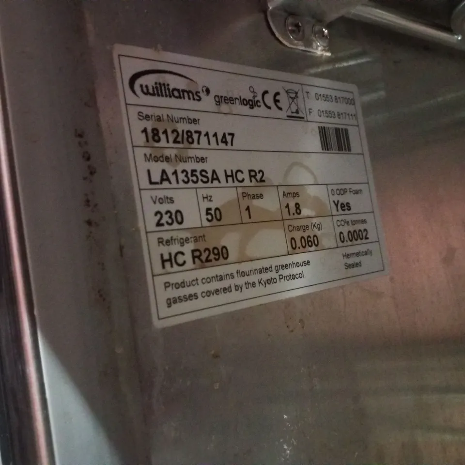 WILLIAMS LA135SA AMBER UNDERCOUNTER FREEZER - 135LTR