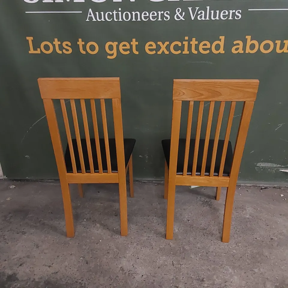 SET OF 2 OXFORD OAK DINING CHAIRS WITH BROWN SEAT PADS 