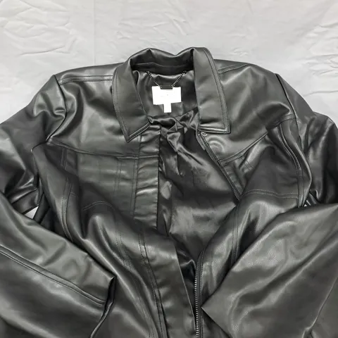 WOMEN'S BLACK FAUX LEATHER JACKET, SIZE 8 – MADE IN CHINA 