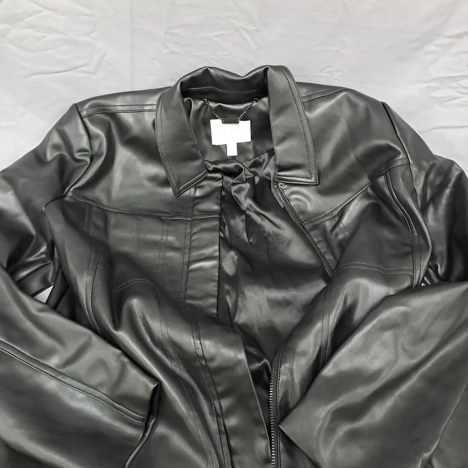 WOMEN'S BLACK FAUX LEATHER JACKET, SIZE 8 – MADE IN CHINA 
